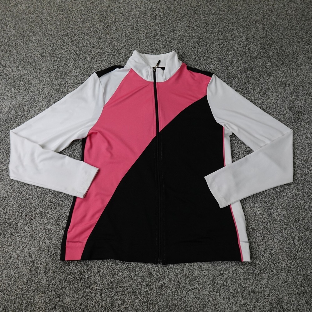 Izod Jacket Womens M Pink Black Performx Golf Full Zip Sweatshirt Athletic‎ Top